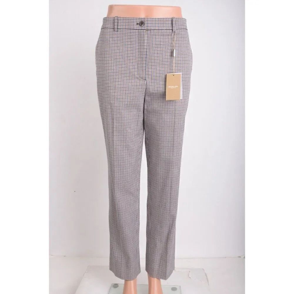 Michael Kors Collection Womens Dress Slim Pants Nutmeg Brown Gingham US 12 NWT